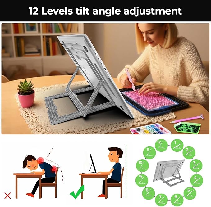 Zocelight Rechargeable A3 Light Board with Built-in Stand,Super Bright Magnetic Light Box for Tracing,Wireless Light Pad for Diamond Painting,Side Buttons,LED Light Table for Drawing,Sketching(White)