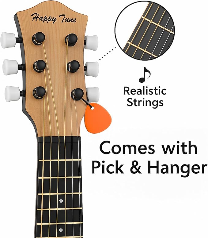 23" Acoustic Guitar, Kids 6 String Toy Guitar - Realistic Steel Strings - Beginner Practice First Musical Instrument for Children, Toddlers (Natural)