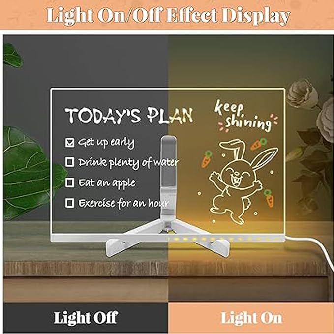 LED Note Board with Colors, Acrylic Dry Erase Board with Light,Stand as a Glow Memo Letter Board Note Glass Led White Board with 7 Pen for Office School Home (11.8 * 7.9in)
