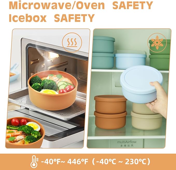 XU&PEIQI 24oz Silicone Lunch Box, Round Small Salad Bowl with Lid, Airtight Food Container for Meal Prep, Leftovers, Soup & Stew Storage. Microwave, Fridge, Dishwasher Safe. BPA-Free.(Grass green)