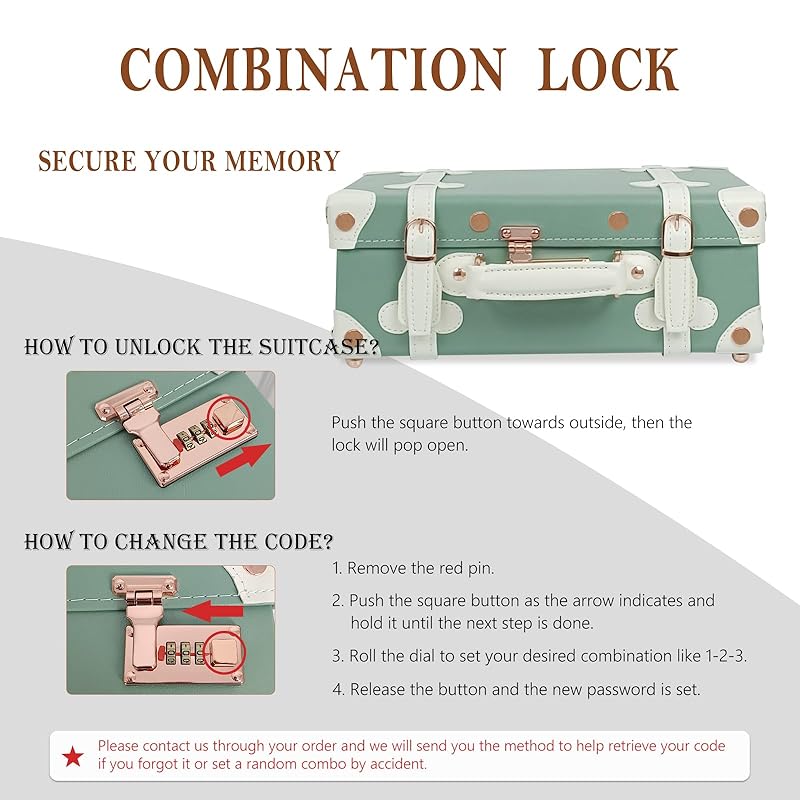 Unitravel Baby Keepsake Case, 13" Handmade Memory Storage Box, Newborn Keepsake Box, Vintage Suitcase for Baby Shower, Baptism, Naming Ceremony or Birthday (mint green)