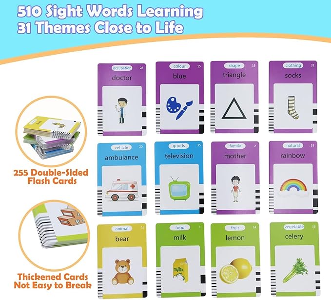 Spanish & English 510 Words Alphabet Bilingual Talking Flash Cards for 3-8 Years Toddlers, Pocket Speech Buddy Therapy Autism Toys, Educational Learning Interactive Toy for Boys Girls Kids Gifts Blue