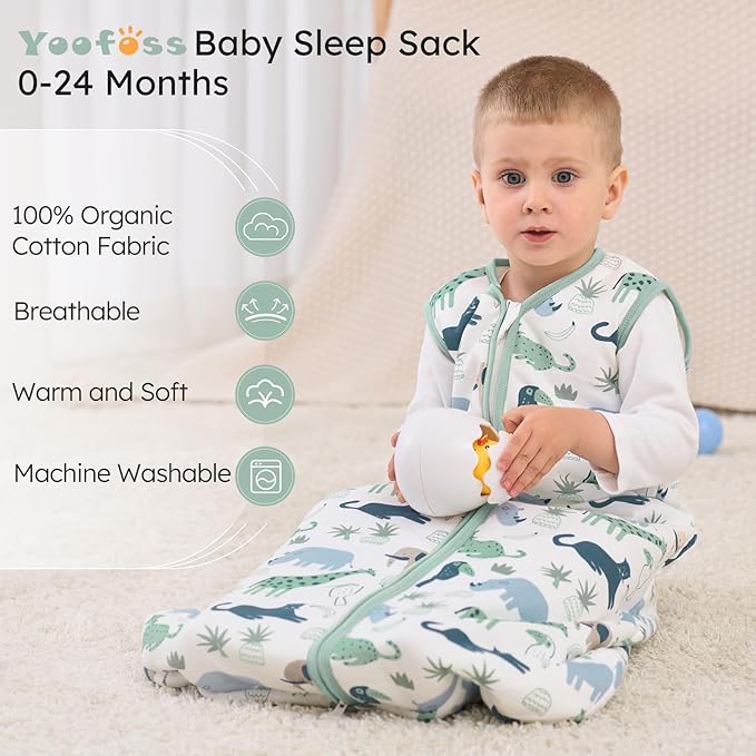Yoofoss Baby Sleep Sack 6-12 Months, 1.5 Tog Baby Wearable Blanket with 2-Way Zipper, 100% Cotton Organic Fabric Winter Infant Sleeping Sack, Warm Soft Comfy