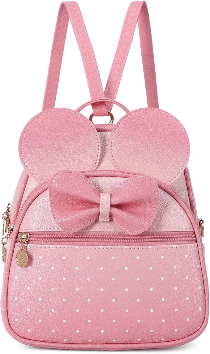 KL928 Girls Bowknot Polka Dot Cute Mini Backpack Small Daypacks Convertible Shoulder Bag Purse for Women
