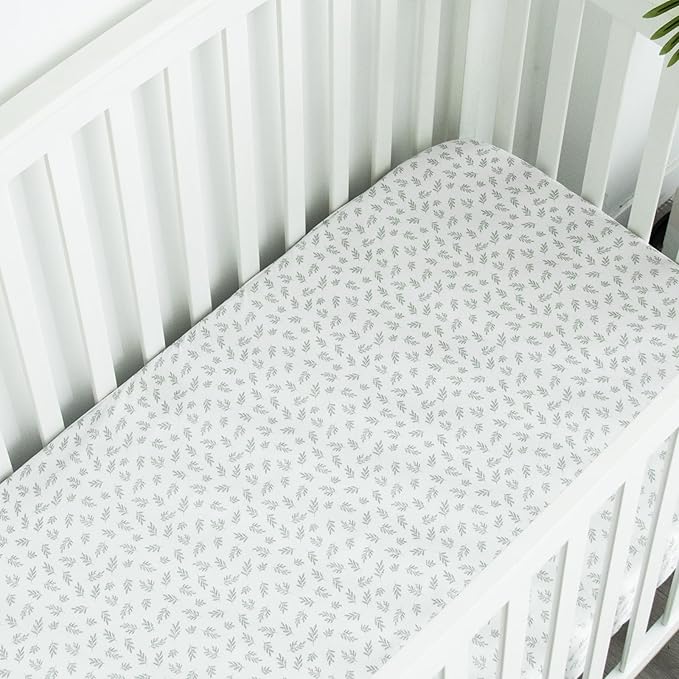 Crib Sheets 4 Pack for Baby Boys & Girls, Neutral Crib Sheet Fitted 52'' x 28'' for Standard Crib & Toddler Mattress, Ultra Soft Material Baby Sheet, Aqua Leaf