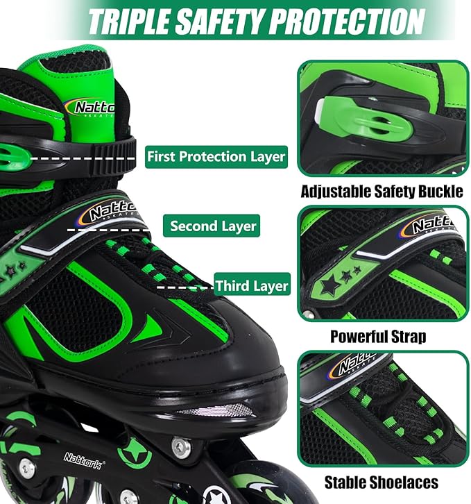 Nattork Blade Roller Skates for Boys with Light Up Wheel, Outdoor & Indoor Illuminating Black Inline Skates for Boys Little Kids Toddler Ages 5-8 4 5 6, Beginners