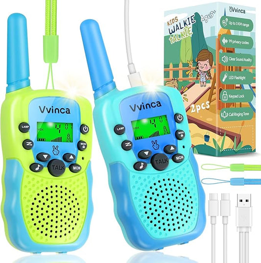 Vvinca Rechargeable Walkie Talkies for Kids 4 Pack, 5-7 Year Old Boy Toys Long Range 22 Channels 2 Way Kids Walkie Talkie with Flashlight for Camping Hiking Indoor Outdoor 3 4 5 6-12 Girl Boy Gift