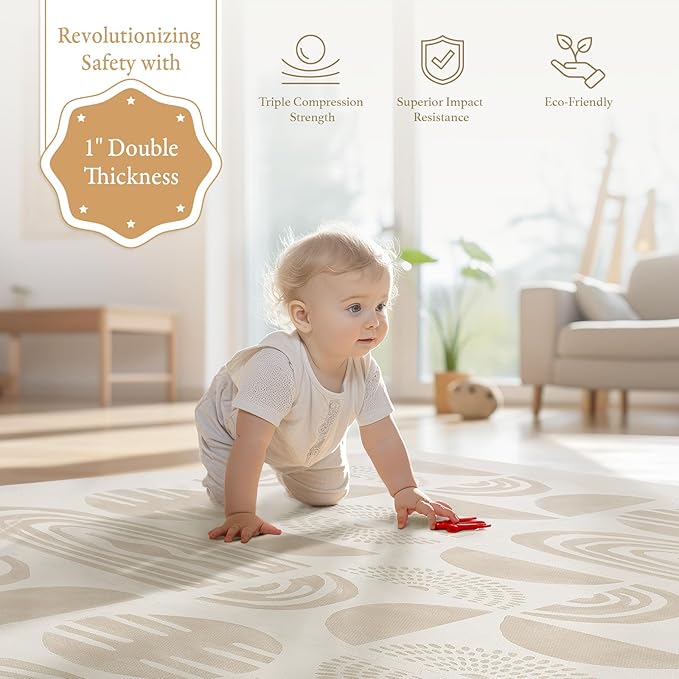 PopsyKosy Super 1 Inch Thick Premium Quality Exercise & Baby Foam Play Mats - Expandable & Large Non-Toxic Odorless Floor Mat - 6 Tiles Spacious 6x4ft - Peel-Resistant - Desert Sand