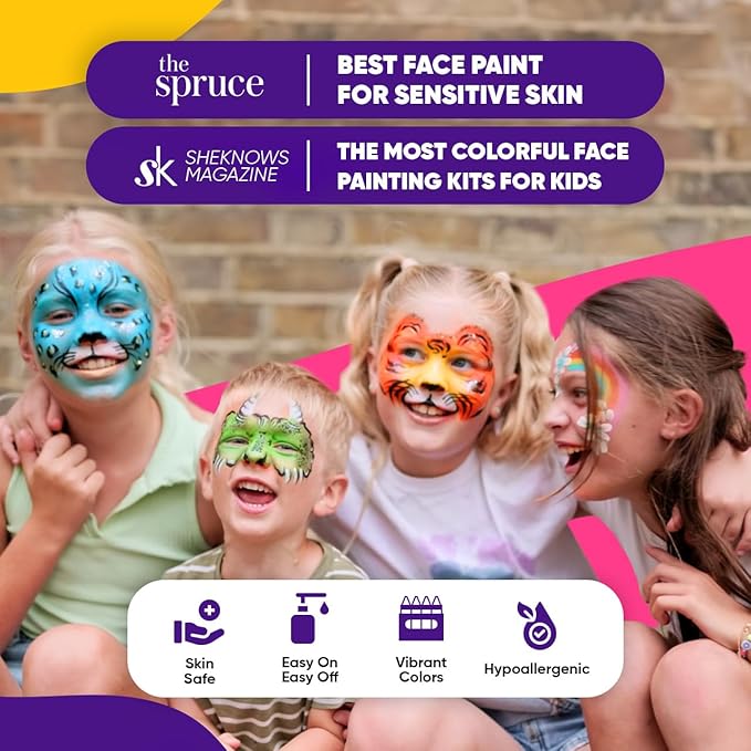 Blue Squid Face Painting Kit for Kids – Complete Face Paint Kit Palette, Stencils, 12 Colors - Safe for Sensitive Skin, Non Toxic Face Painting Kit Professional - Kids Party & Halloween Makeup Kit