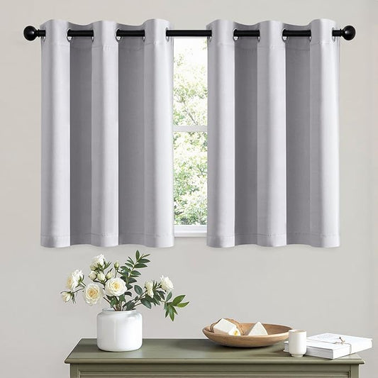 MIULEE Short Curtains for Windows - Greyish White Blackout Half Window Curtains Thermal Insulated Privacy Drapes for Kitchen Bedroom Bathroom Grommet Top Small Basement Tiers W40 x L36 Inch 2 Panels