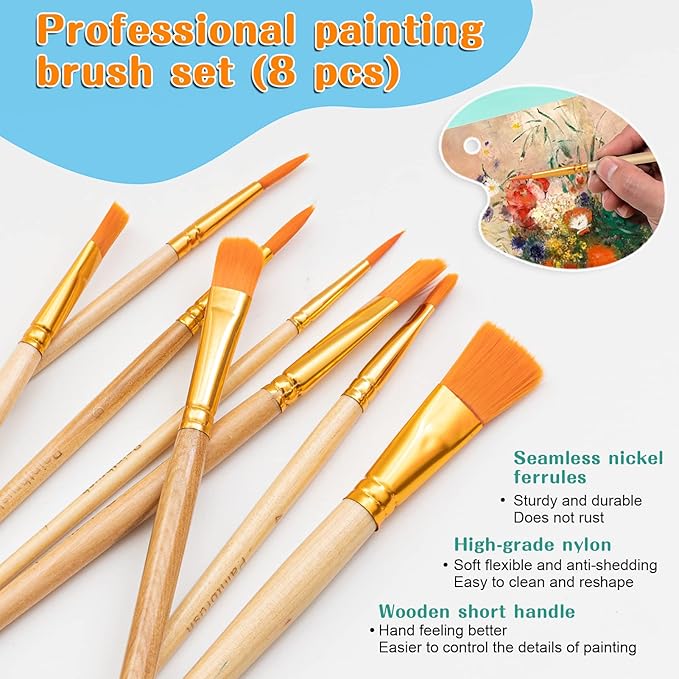 koseibal Acrylic Art Set with 24 Acrylic Paints, 8 DIY Wooden Stencils 5 Canvas Panels 8 Brushes, Table Easel, Etc, Painting Supplies Kit for Kids Students Artists and Beginner.