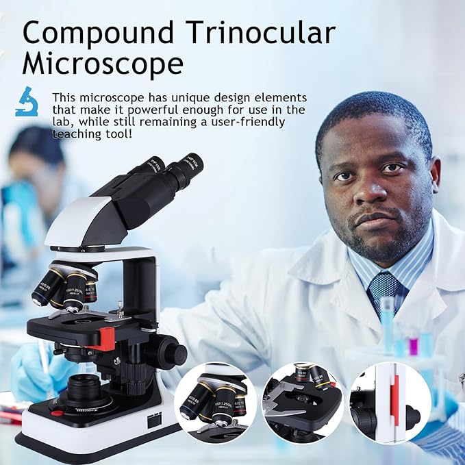 40X-2500X Microscope Laboratory Microscope for Adults with LED, Double 3D Mechanical Stage, Abbe Spotting Scope for Students Children Adults Laboratory Education Science Doppelt Tisch