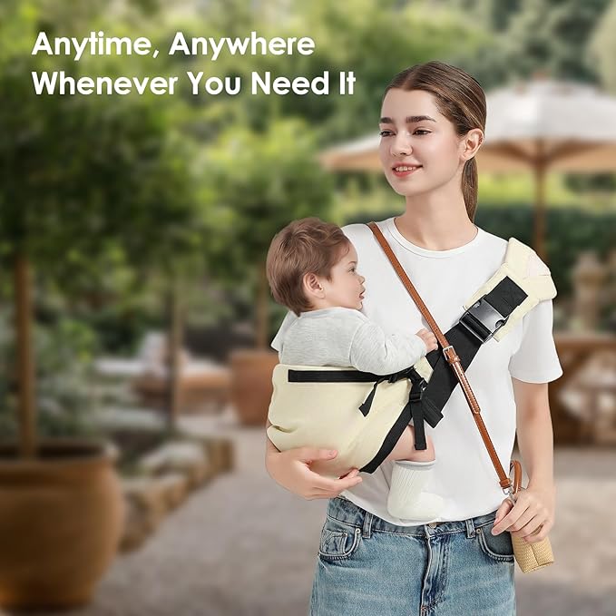Toddler Sling Carrier, Easy to Wear Baby Carrier Sling 7-40 lbs, Adjustable Lightweight Baby Wrap Sling, Perfect Toddler Hip Carriers One Size Fits All, Beige