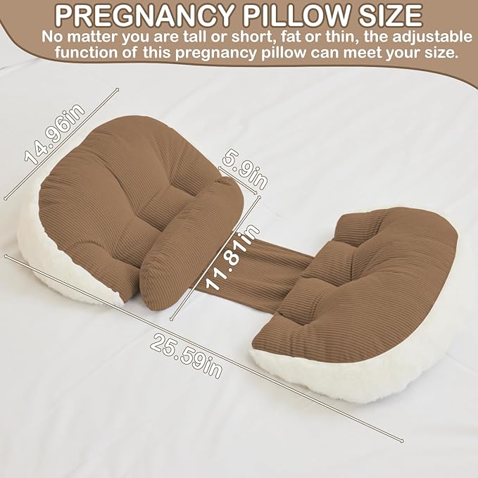 Pregnancy Pillow for Sleeping, Maternity Pillow, Faux Fur Luxury Maternity Pillow Support for Back, Legs, Belly, HIPS,Brown