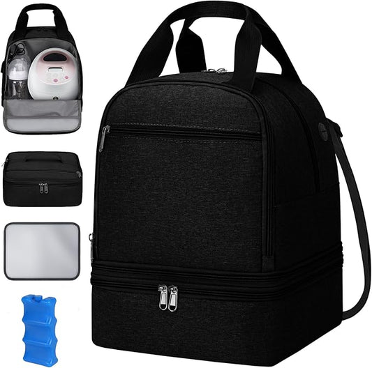 Pump Bag for Spectra S1 S2, Wearable Breast Pump Bags with Ice Pack, Pumping Bag with Waterproof Mat for Pump Accessories, Insulated Bottle Bags for Work Travel and Family, Black