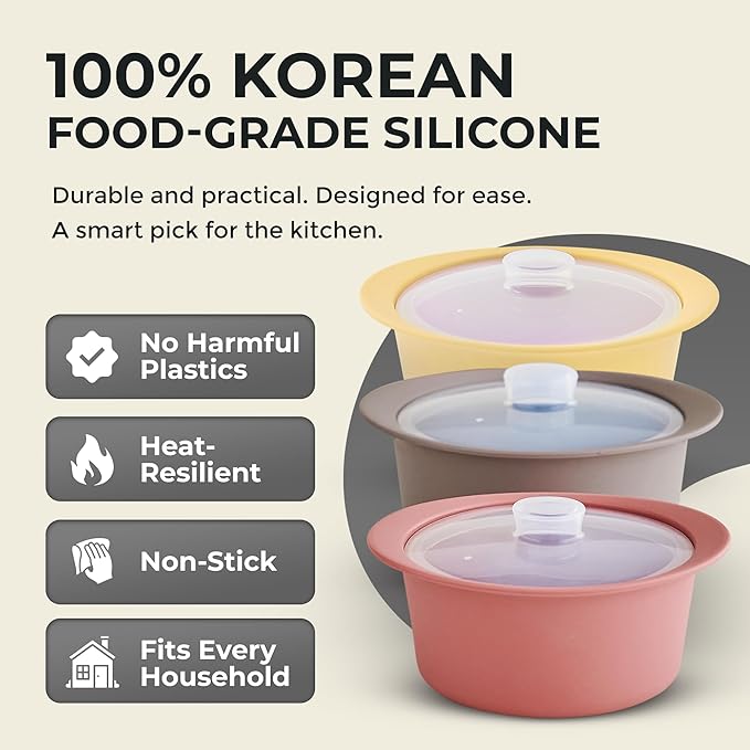 27oz Platinum Silicone Microwave Steamer Pot with Handle & Lid - Korea 100% Food-Grade Steamer Bowl, Heat-Resistant Cooker with Steam Holes, Easy Clean, Dishwasher Safe, Taupe Brown