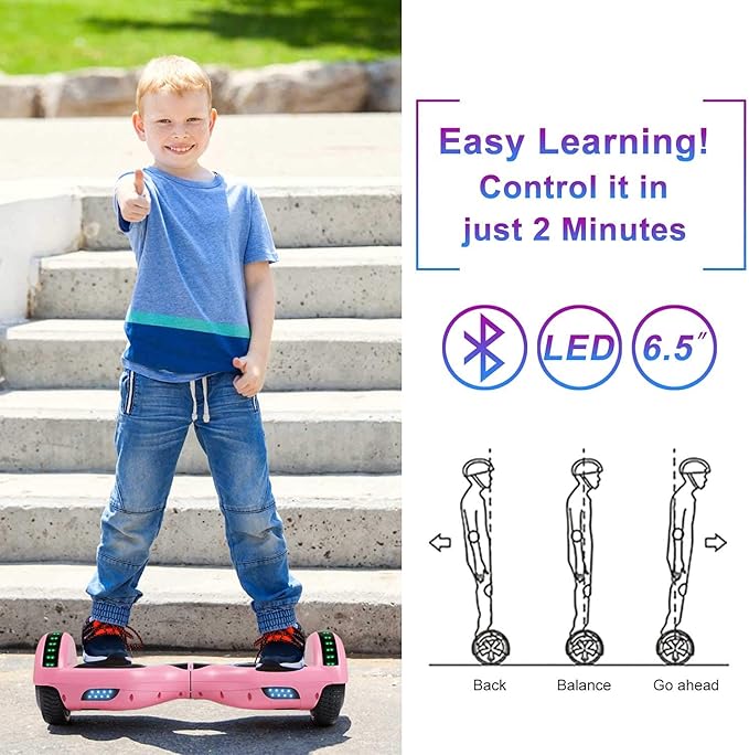 SISIGAD Scooters for Kids Ages 6-12, with Built-in Bluetooth Speaker and 6.5" Colorful Lights Wheels, Safety Certified Self Balancing Scooter Gift for Kids
