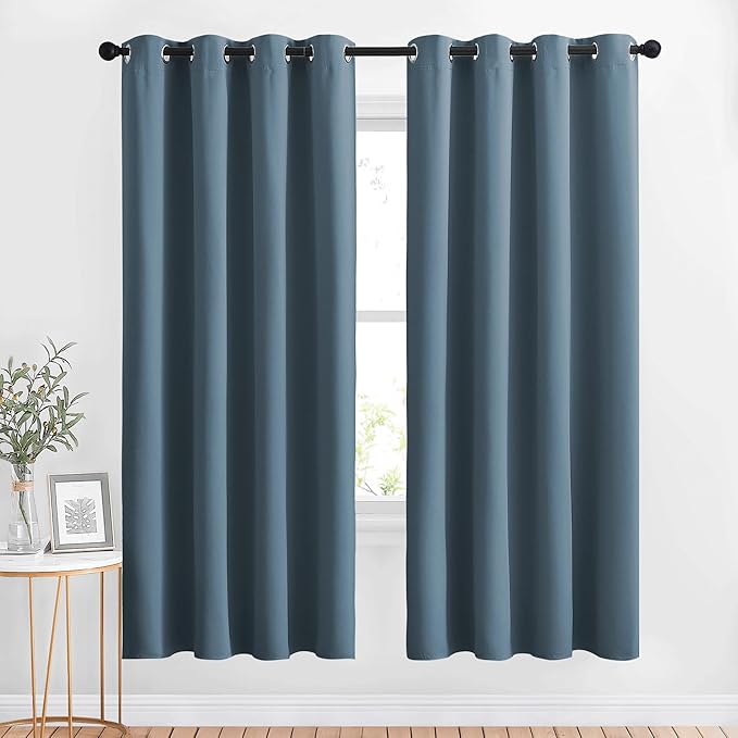 NICETOWN Blackout Curtain Panels 72 - Window Treatment Energy Saving Thermal Insulated Solid Grommet Blackout Drapes for Living Room (Smoky Blue, 1 Pair, 52 by 72-Inch)