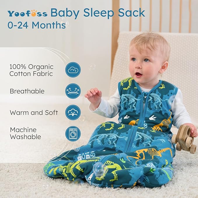 Yoofoss Baby Sleep Sack 0-6 Months, 1.5 Tog Baby Wearable Blanket with 2-Way Zipper, 100% Cotton Organic Fabric Winter Infant Sleeping Sack, Warm Soft Comfy