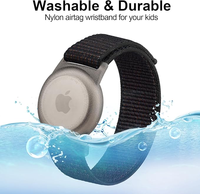 Kids Wristband Protective Case Compatible with Apple AirTag, Adjustable Nylon Bracelet for Air Tag GPS Tracker Holder with Anti Lost Watchband for Toddler Child Kids (Black)
