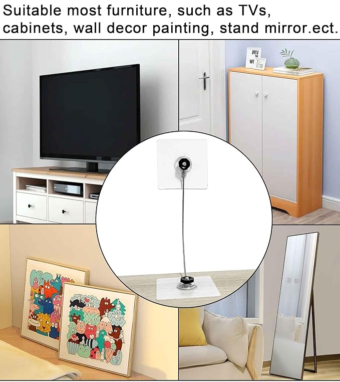 18 inches Stainless Steel Furniture Straps for Baby Proofing, No-Drill Furniture Anchors Earthquake Straps, Prevent Falling and Anti Tip TV Safety Straps, 6 Pcs