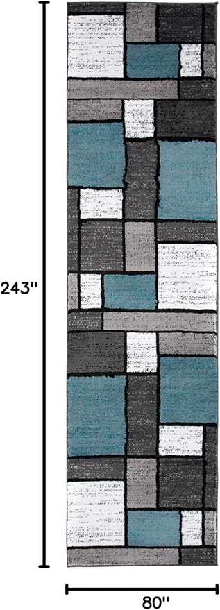 Rugshop Contemporary Modern Boxes for Home Office,Living Room,Bedroom,Kitchen Non Shedding Runner Rug 2'7" x 8' Blue