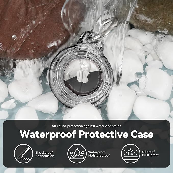 Upgrade Waterproof 4 Pack Airtags Holder with Apple Airtags Keychain, Hard PC Clear Air Tag Case, Anti-Scratch & Shock Air tag Holder, Men's Women's Keyrings & Keychains -Clear Black