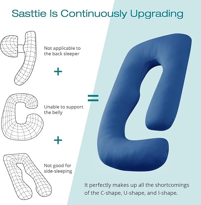 Sasttie Pregnancy Pillows for Sleeping, U Shaped Cooling Full Body Pillow with Removable Cover, Pregnant Women Must Haves, Maternity Essential, Navy