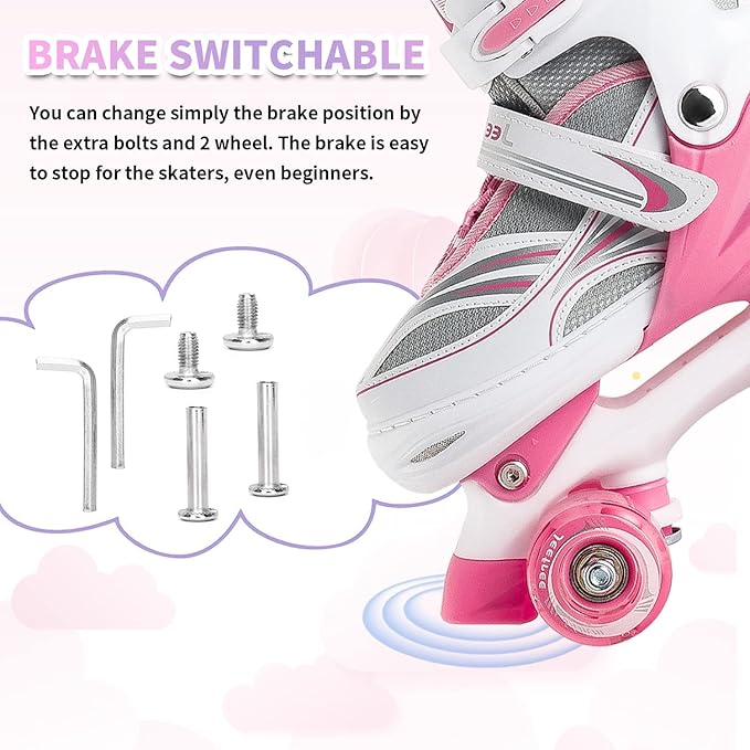 Adjustable 4 Size Kids Roller Skates With Light up Wheels for Girls Ages 5-8-12, Safe and Fun Illuminating Skates for Kids, Toddlers, Boys