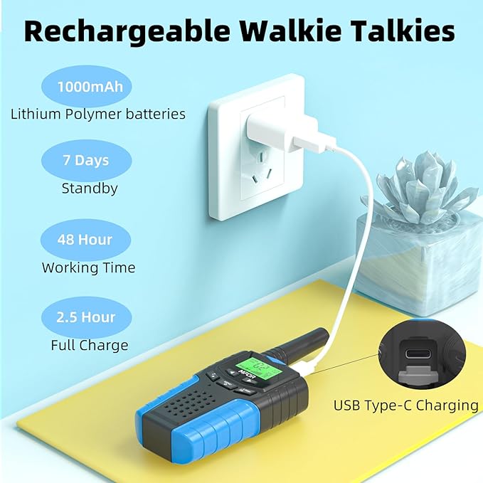 Walkie Talkies for Kids Rechargeable 2 Pack,3 Miles Long Range 22 Channels 2 Way Radio Mini Kid Wakey takey,Birthday, Toys for Age 3-12 Year Old Boys Girls