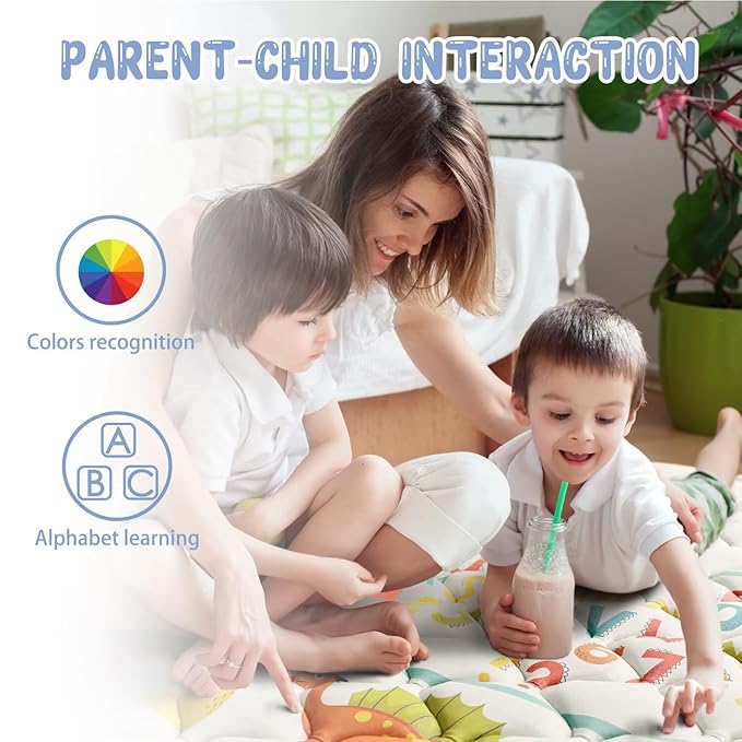 Baby Play Mat 71" X 59" Playpen Mat Upgraded Thicken Baby Floor Play Mat Non-Slip Cushioned Crawling Mat Waterproof Activity Playmats for Babies Toddlers Infants (71X59, Letter Dino)