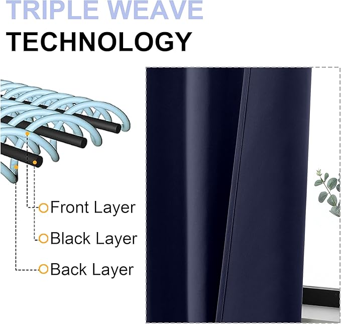 Simplebrand Ava Navy Blue Blackout Curtains for Bedroom 96 Inches Long 2 Panels, Solid Thermal Insulated, Energy Saving Living Room Window Treatment Curtains Blackout Drapes, W40 x L96 Inch, Navy Blue