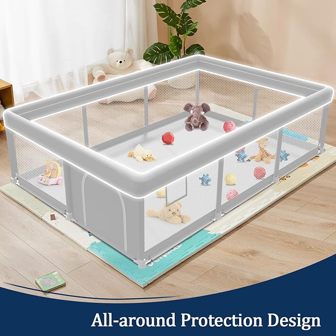 Baby Playpen 74x50 Inch, Playpen for Babies and Toddlers, Play Pen Indoor & Outdoor Active Center, Sturdy Safety Playard with Anti Slip Suction Cups, Skin-Friendly Fabric, Large Space Baby Fence