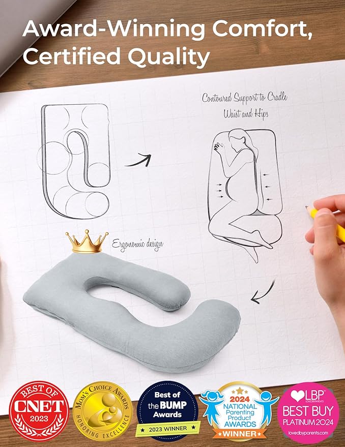 Momcozy Pregnancy Pillows with Cooling Cover, U-Shaped Full Body Maternity Pillow for Side Sleepers 57 Inch - Support for Back, Hip, Belly, Legs for Pregnant Women