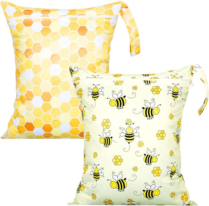 Shappy 2 Pcs Large Travel Laundry Bag Washable Waterproof Wet Dry Large Dirty Clothes Bag Bathing Workout(Bee Style)