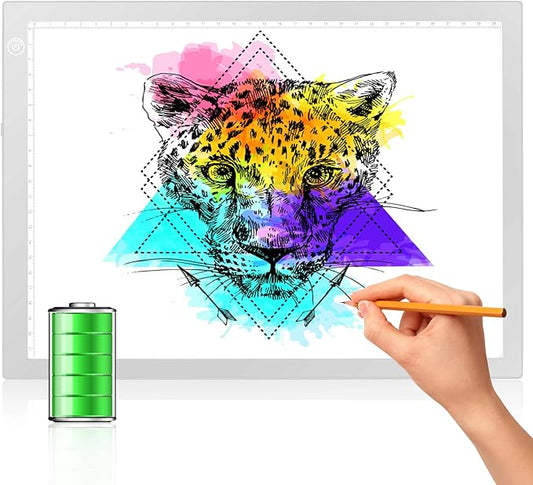LitEnergy Rechargeable Battery Powered Light Tracing Box, Ultra-Thin Adjustable USB Power Artcraft LED Trace Light Pad Size A4 for Drawing, Streaming, Sketching, Animation, Stenciling (Silver)