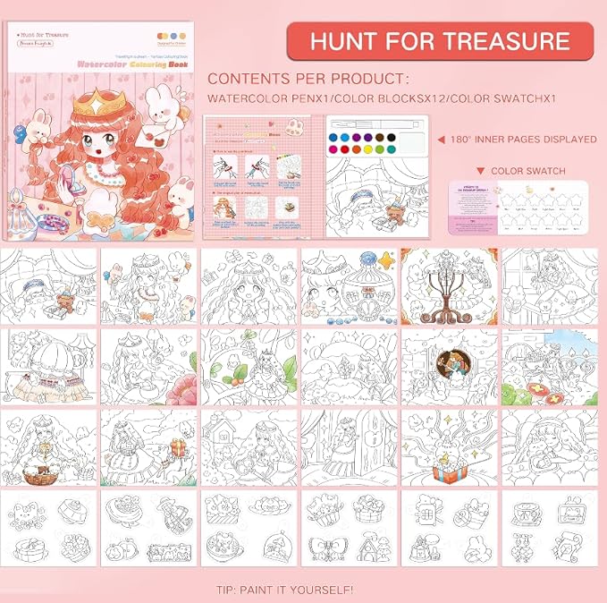 Paint with Water Coloring Books for Kids Ages 3-5, 4-8 – Cute Coloring Book for Teens,Arts and Crafts for Kids Ages 3 4 5 6 7 8+, Birthday Gift Toys for Girls Boys,Travel Toys -Princess