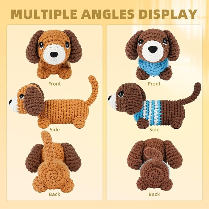 MOREJMTT Crochet Kit for Beginners, Learn to Crochet, Include Easy Knitting Soft Yarn, Step-by-Step Video Tutorial, Hook, Holiday Birthday Gift for Adults and Kids(Sausage Dog)