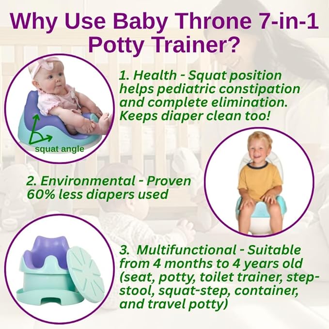 Pediatrician-Approved Squat Position for Easier Pooping & Elimination Communication (EC) | 7-in-1 Potty Training Seat | Includes Footrest, Step Stool & Toddler Toilet Seat | Reduces Diaper Waste