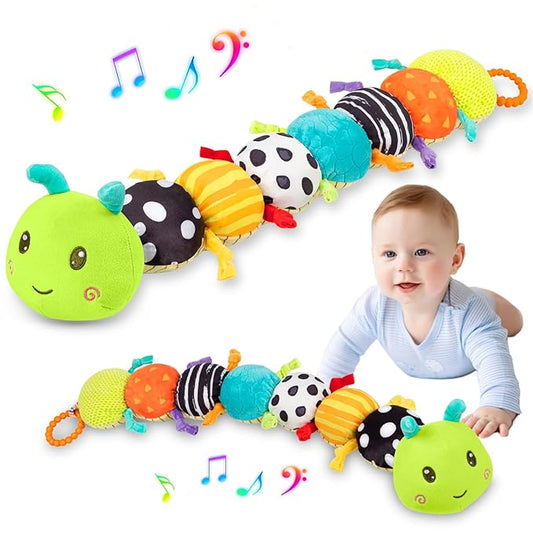 Baby Stuffed Animal Toys for 0-6 6-12 Months, Baby Musical Caterpillar Tummy Time Toys for Babies 3 6 9 12 18 Months, Newborn Infant Sensory Toys Christmas Gifts Stocking Stuffers