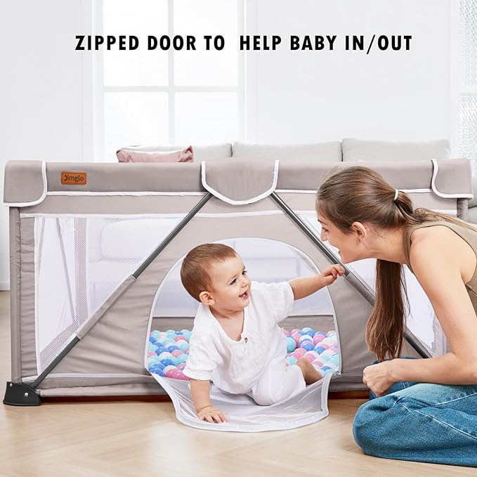 Baby Playpen Foldable, Playard for Babies and Toddlers, Portable Playpen Activity Center with 50 Balls+2 Handles for Travel, Indoor & Outdoor Play Pen with Mesh 59''x71''