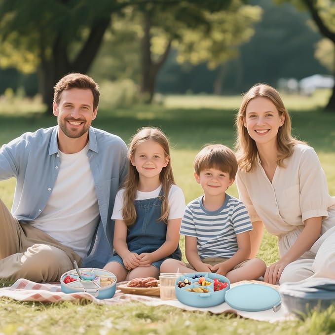 Kids' Rotating Snack Container Set – 2-Pack, Includes 1 Rotating Snack Container & 1 Round Sectioned Snack Box, BPA-Free, Dishwasher Safe, Perfect for Travel-Blue
