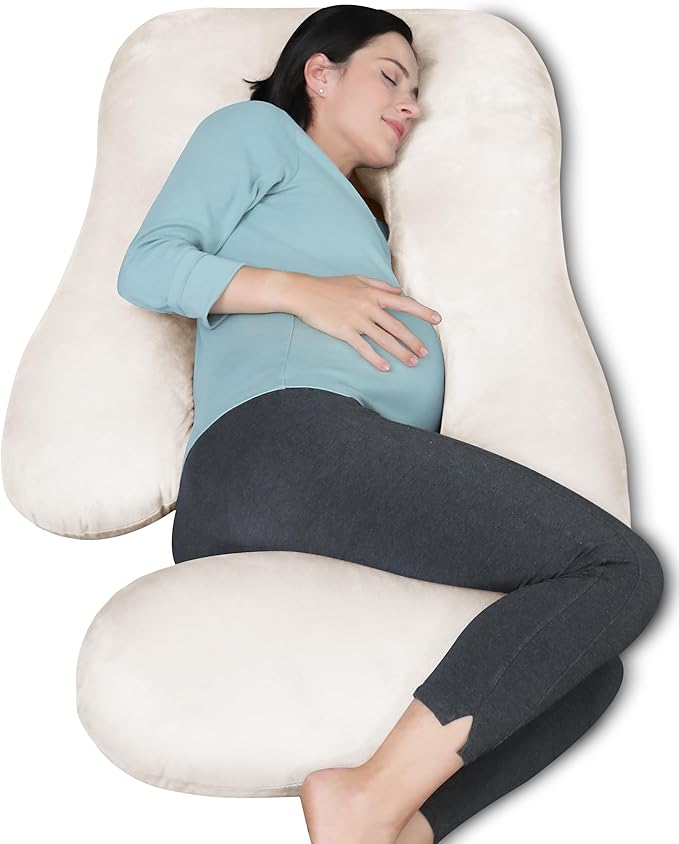 MOON PARK Pregnancy Pillows for Sleeping - U Shaped Full Body Maternity Pillow with Removable Cover - Support for Back, Legs, Belly, HIPS - 57 Inch Pregnancy Pillow for Women - Ivory