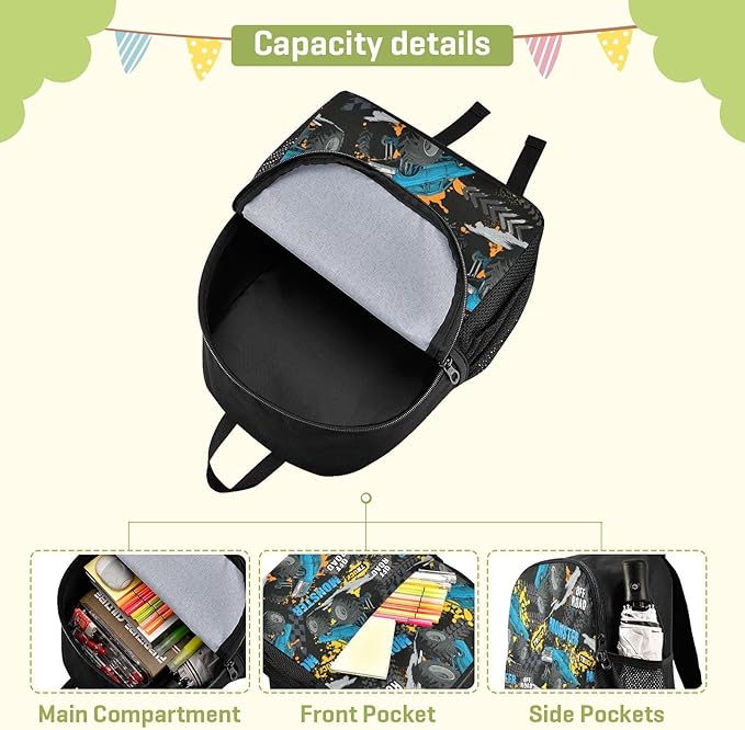 Monster Truck Toddler Backpack Waterproof Mini Backpack Boys/Girls Cute Small Kindergarten Pre School Bag