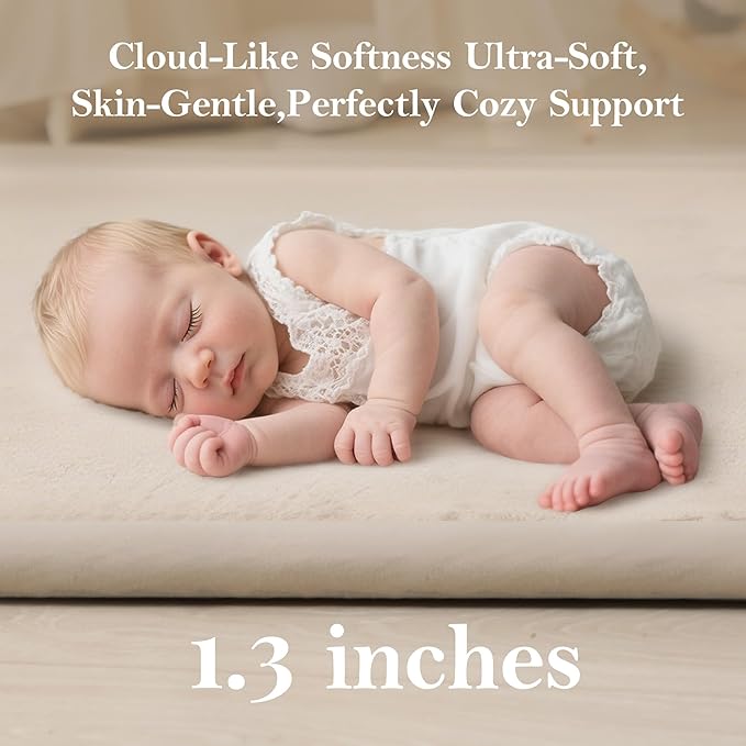 Baby Play Mat for Floor, 50 X 50x 1.3" Memory Foam Playpen Mat,Ultra Soft Tummy Time Mat with Non-Slip Backing, Baby Crawling Mat Child Nursery Rug for Infant, Toddlers, Kids (Beige)