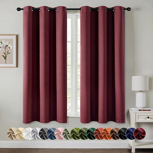 MIULEE Burgundy Red Blackout Curtains - Thermal Insulated Bedroom Curtains Room Darkening Drapes for Living Room Kitchen Christmas Grommet Top Window Treatment, 40 x 54 Inches Long, 2 Panels