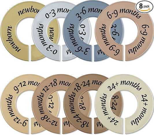 8 Pcs Baby Closet Dividers Unisex Baby Clothes Organizers Clear Labels for Nursery Closet Organizer & Decor Nursery Fits Most Rods(Natural,Earth Stone Color)