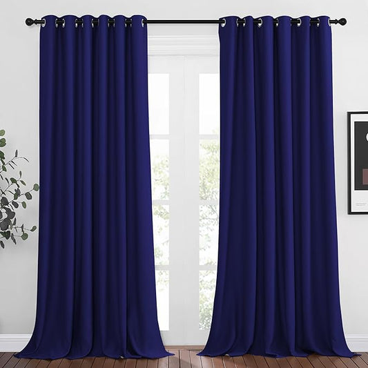 NICETOWN Navy Blue Room Darkening Curtains 108 inch Length - Grommet Thermal Blackout Window Treatments Sound Proof Room Divider Drapes for Bedroom/Living Room (2 Panels, W80 x L108)
