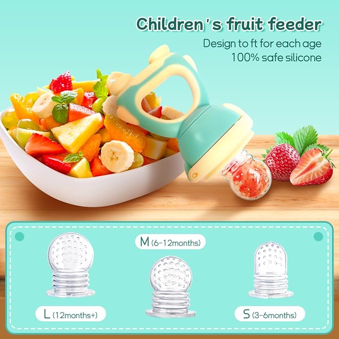 Baby Fruit Food Feeder - Silicone Nibble Tray Combo - Breastmilk Popsicle Mold for Cooling Relief, BPA Free Mesh Feeder for Infant Self Feeding (Robot Green + Pineapple)