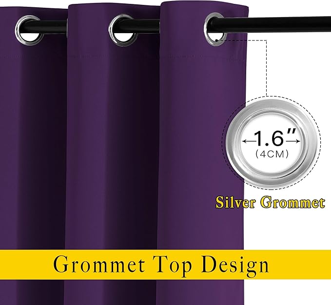 NICETOWN Royal Purple Room Darkening Curtain Panels - Triple Weave Thermal Insulated Grommet Room Darkening Window Draperies and Curtains for Bedroom (Set of 2, 46 x 54 inches, Royal Purple)